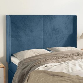 vidaXL Cabeceira cama c/ abas veludo 147x16x118/128 cm azul-escuro