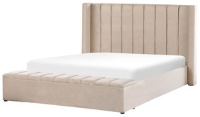 Cama de casal com arrumação em veludo creme 180 x 200 cm NOYERS Beliani