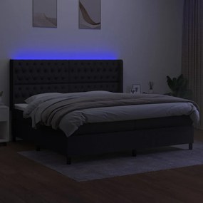 Cama box spring c/ colchão e LED 200x200 cm tecido preto