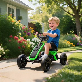 Kart Pedais Kart com Rodas Antiderrapantes de EVA Estrutura Metálica Carga 30 kg para Crianças de 2-5 Anos 85,5x49x57 cm Verde