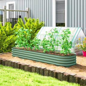 Floreira elevada de jardim em aço 240 x 62 x 30 cm, modular, para legumes, plantas e flores verde
