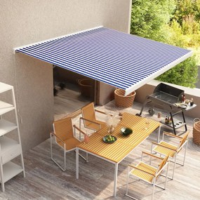 vidaXL Toldo manual com caixa 350x250 cm azul e branco