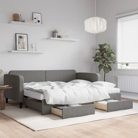 vidaXL Sofá-cama c/ gavetão e gavetas 90x190 cm tecido cinzento-escuro