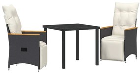 Conjunto de Jantar para Jardim com 3 Peças e Almofadas Pretas de Poly