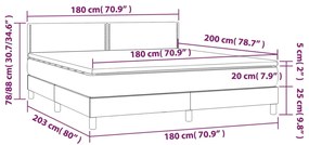 Cama box spring colchão/LED 180x200cm tecido cinza-acastanhado
