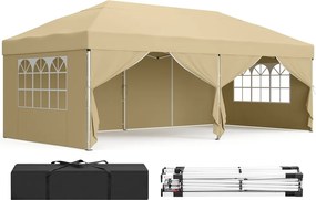 Tenda dobrável de 3 x 6 m para jardim e festas, com 6 paredes laterais, cor bege