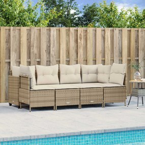 vidaXL 5 pcs conjunto de sofás p/ jardim com almofadões vime PE bege