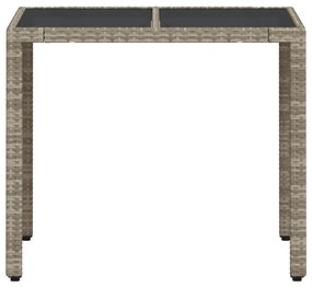 Mesa de jardim c/ tampo de vidro 90x90x75cm vime PE cinza-claro