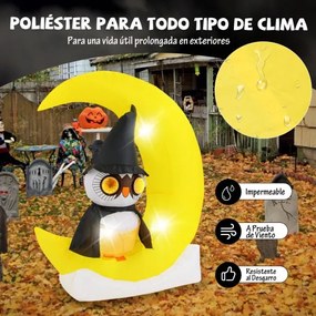 Coruja insuflável na lua Decoração de Halloween iluminada por LEDs Lua grande e coruja mágica Decoração de jardim gigante 130 x 155 cm