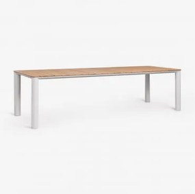 Mesa De Jardim Retangular Em Alumínio E Madeira De Teca Sirka Gardénia Branco & 285 X 105 Cm - Sklum