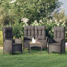 vidaXL 3 pcs conjunto de jantar p/ jardim c/ almofadões vime PE preto