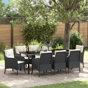 vidaXL Conjunto de Jantar de Jardim com Almofadas Preto Vime PE