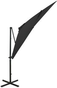 Guarda-sol jardim cantilever c/ poste e luzes LED 250 cm preto