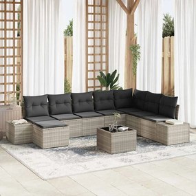 vidaXL Conjunto de sofás de jardim 9 peças com almofadas cinzas em rattan sintético