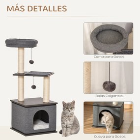 PawHut Árvore para Gatos com Caverna de Feltro Desmontável Postes Arra