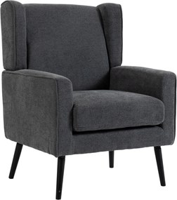 HOMCOM Poltrona para Quarto em Chenille Estilo Moderno de Meados do Século com Pernas em Madeira de Seringueira, Cinza Escuro | Aosom Portugal