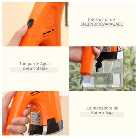 HOMCOM Limpa Vidros Elétrico 2 em 1 Aspirador Limpador de Vidros com Depósito de Água 300ml e Ponta de Borracha Inclui Pulverizador 19,5x12,5x33cm Laranja