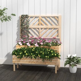Floreira jardim com treliça de 2 níveis Caixa de cultivo com pernas para jardim 109 x 62 x 135 cm Natural
