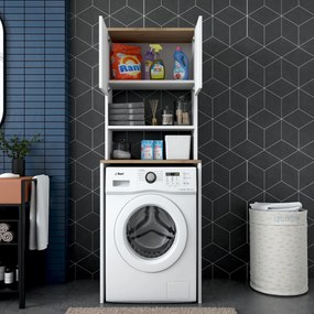 Móvel para Máquina de Lavar KD101 – Branco Nogueira – 65x183,6x60 cm