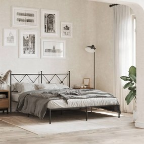 vidaXL Estrutura de cama em metal com cabeceira 150x200 cm preto