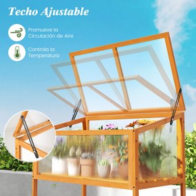 Estufa de madeira 90 x 50,5 x 105 cm, teto transparente rebatível, estante de arrumação, proteção, vaso elevado, casa de cultivo, interior/exterior, c