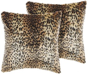 Conjunto de 2 almofadas com padrão leopardo castanho e creme 45 x 45 cm FOXTAIL Beliani