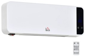 HOMCOM Aquecedor Cerâmico de Parede 1000/2000W com Controle Remoto Tela LED Termostato Temporizador e Proteção contra Superaquecimento para 25m² 56x18,5x11,5cm Branco