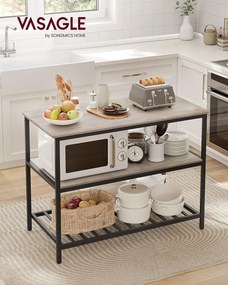 Ilha de cozinha com tampo amplo e estrutura estável. | VASAGLE | 120 x 60 x 90 cm | greige e preto | KKI001B02.