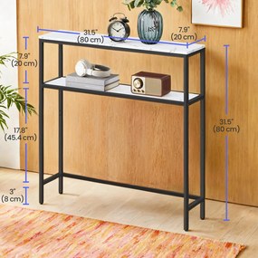 Mesa consola estreita com 2 prateleiras em efeito 20 x 80 x 80 cm branco mármore e preto