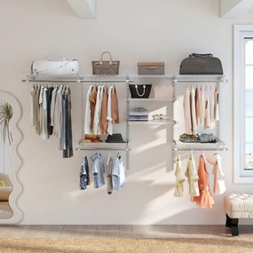 Guarda roupa aberto parede 122 - 244 cm Cabide de parede extensível Sistema de armazenamento DIY Branco