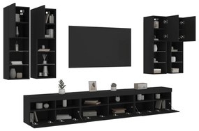 7 pcs conjunto de móveis de parede para TV com luzes LED preto