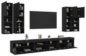 vidaXL 7 pcs conjunto de móveis de parede para TV com luzes LED preto
