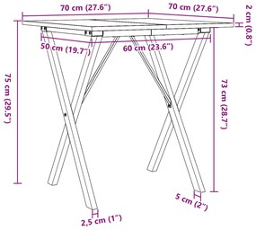 Mesa de jantar estrutura em X 70x70x75 cm pinho e aço