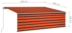 Toldo retrátil manual com estore 4,5x3 m laranja/castanho