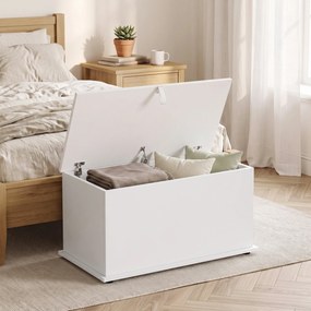 Baú de Arrumação 102 L com Dobradiça de Segurança Estilo Moderno para Corredor Quarto e Sala 80x40x45 cm Branco