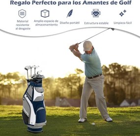 Saco para golfe Bolsa leve e portátil com 14 divisórias, 7 bolsos, capa para chuva, 42 x 31 x 91,5 cm Azul Marinho + Cinza