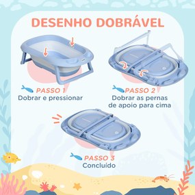 Banheira para Bebé Recém Nascido Dobrável 40L com Almofada Pés Antiderrapantes Orifício de Drenagem e 83x48x23,5 cm Azul