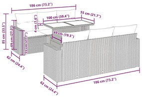 7 pcs conjunto de sofás p/ jardim com almofadões vime PE bege