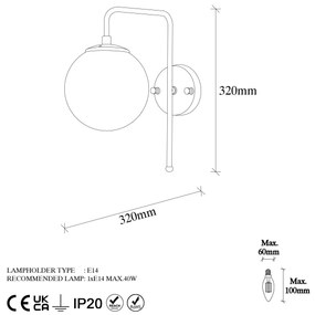 Candeeiro de Parede Viran – Preto/Branco – 15 x 32 x 32 cm