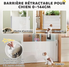 Barreira retrátil para cães, largura 149 cm, bloqueio automático - branca