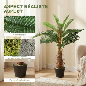 Palmeira artificial de 100 cm com 21 folhas em PEVA, planta decorativa com vaso de plástico, verde