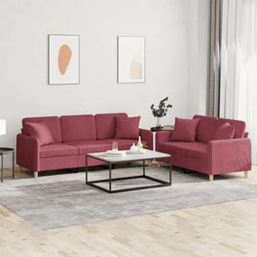 vidaXL 2 pcs conjunto de sofás com almofadas tecido vermelho-tinto