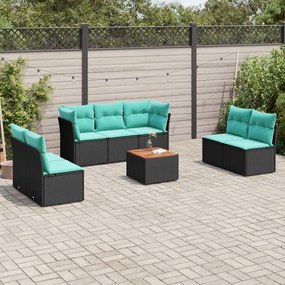 vidaXL 8 pcs conjunto de sofás p/ jardim c/ almofadões vime PE preto