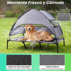 Cama Elevada para Cães com Dossel, 122,5 x 91 x 95 cm, Dossel Removível, Cinzento