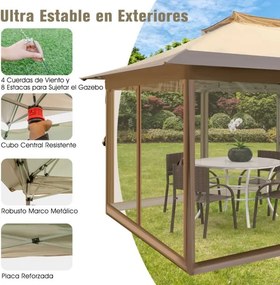 Pérgula jardim dobrável 3,6 x 3,6 m impermeável com 4 redes mosquiteiras em 4 lados e parte superior ventilada Caqui