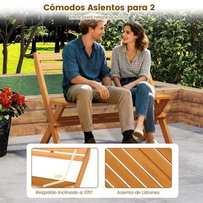 Banco jardim dobrável para exterior 56 x 105 x 80 cm em madeira de acácia para 2 pessoas, capacidade de 360 kg, para varanda, terraço, jardim ou parqu
