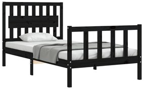 Estrutura de cama com cabeceira 100x200 cm madeira maciça preto