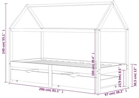Cama para crianças c/ gavetas 90x200 cm pinho maciço branco