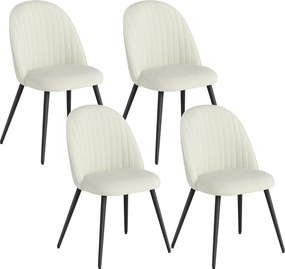HOMCOM Conjunto de 4 Cadeiras de Sala de Jantar Modernas Cadeiras Estofadas em Veludo com Encosto Alto e Pés de Aço 50x52x83 cm Creme | Aosom Portugal