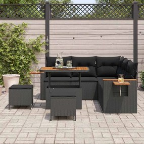 Conjunto de Sofás de Jardim vidaXL de 8 Peças com Almofadas Preto Ratt